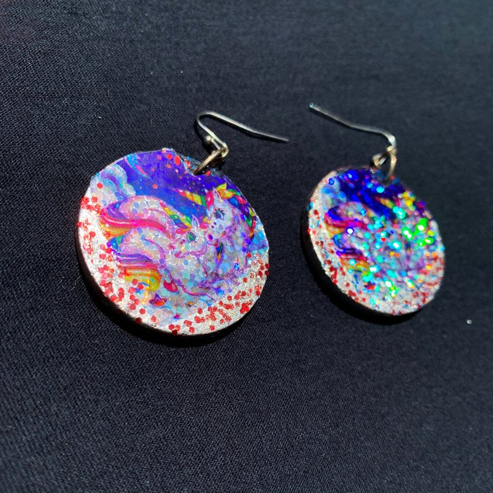 90's Lisa Frank Unicorn Markie Earrings Original Classic Authentic Stickers